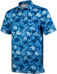 Blue Dinosaur Garden Tropical Coconut Leaf Golf Polo Shirt for Men