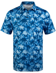 Blue Dinosaur Garden Tropical Coconut Leaf Golf Polo Shirt for Men