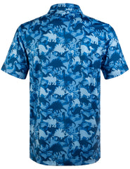 Blue Dinosaur Garden Tropical Coconut Leaf Golf Polo Shirt for Men