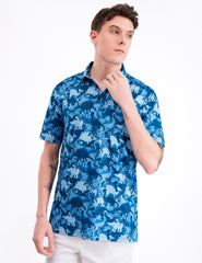 Blue Dinosaur Garden Tropical Coconut Leaf Golf Polo Shirt for Men