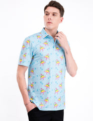 Turquoise Blue Taco Dinosaur Coconut Tree Golf Polo Shirt for Men