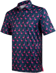 Navy Flamingo Tropical Leaf Golf Polo Shirt for Men