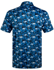 Navy Flamingo Tropical Coconut Tree Golf Polo Shirt for Men