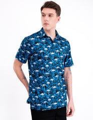 Navy Flamingo Tropical Coconut Tree Golf Polo Shirt for Men