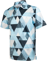 Blue Geometric Triangle Golf Polo Shirt for Men