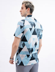 Blue Geometric Triangle Golf Polo Shirt for Men