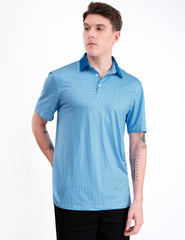 Blue Geometric Golf Polo Shirt for Men