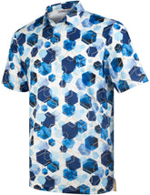 Blue Geometric Hexagonal Golf Polo Shirt for Men