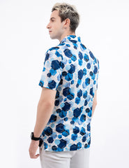 Blue Geometric Hexagonal Golf Polo Shirt for Men