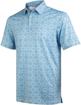 Blue Geometric Square Interlink Golf Polo Shirt for Men