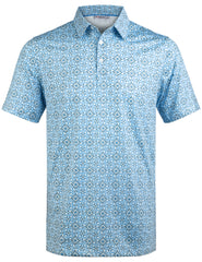 Blue Geometric Square Interlink Golf Polo Shirt for Men