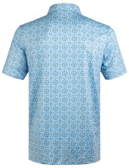 Blue Geometric Square Interlink Golf Polo Shirt for Men
