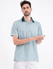 Green Geometric Umbrella Golf Polo Shirt for Men