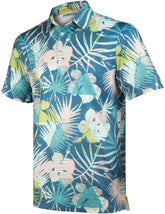 Green Geometric Floral Tropical Golf Polo Shirt for Men