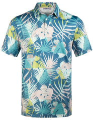 Green Geometric Floral Tropical Golf Polo Shirt for Men