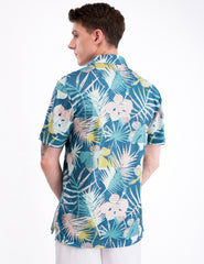 Green Geometric Floral Tropical Golf Polo Shirt for Men