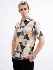 Orange Geometric Triangle Golf Polo Shirt for Men