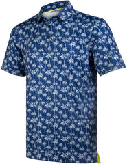 Navy Tropical Coconut Palm Tree Golf Polo Shirt for Men