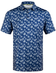 Navy Tropical Coconut Palm Tree Golf Polo Shirt for Men