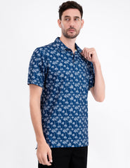Navy Tropical Coconut Palm Tree Golf Polo Shirt for Men