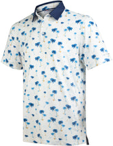 White Navy Tropical Coconut Palm Tree Golf Polo Shirt for Men