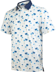 White Navy Tropical Coconut Palm Tree Golf Polo Shirt for Men