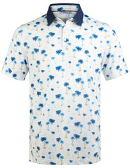White Navy Tropical Coconut Palm Tree Golf Polo Shirt for Men