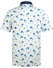 White Navy Tropical Coconut Palm Tree Golf Polo Shirt for Men