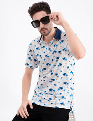 White Navy Tropical Coconut Palm Tree Golf Polo Shirt for Men