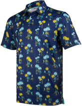 Navy Sailboat Tropical Coconut Tree Golf Polo Shirt for Men