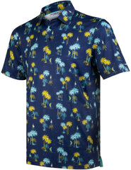 Navy Sailboat Tropical Coconut Tree Golf Polo Shirt for Men
