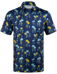 Navy Sailboat Tropical Coconut Tree Golf Polo Shirt for Men