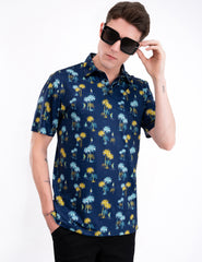 Navy Sailboat Tropical Coconut Tree Golf Polo Shirt for Men