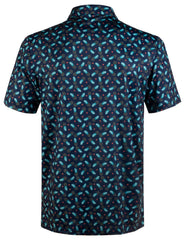 Navy Pineapple Tropical Coconut Tree Golf Polo Shirt for Men