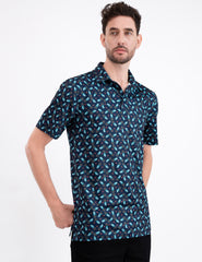 Navy Pineapple Tropical Coconut Tree Golf Polo Shirt for Men