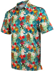 Funny Bigfoot Floral Tropical Golf Polo Shirt for Men
