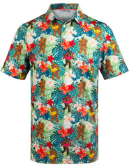 Funny Bigfoot Floral Tropical Golf Polo Shirt for Men