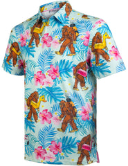 Turquoise Bigfoot Floral Tropical Golf Polo Shirt for Men