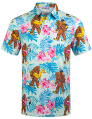 Turquoise Bigfoot Floral Tropical Golf Polo Shirt for Men