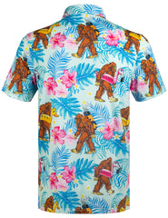 Turquoise Bigfoot Floral Tropical Golf Polo Shirt for Men