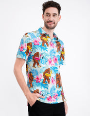 Turquoise Bigfoot Floral Tropical Golf Polo Shirt for Men