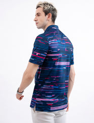 Blue Neon Line Golf Polo Shirt for Men