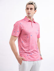 Pink Paint Flakes Golf Polo Shirt for Men