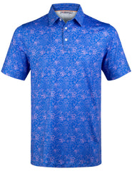 Blue Paisley Tropical Golf Polo Shirt for Men