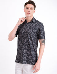 Black Floral Tropical Golf Polo Shirt for Men