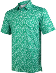 Green Floral Tropical Golf Polo Shirt for Men