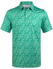 Green Floral Tropical Golf Polo Shirt for Men