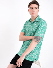 Green Floral Tropical Golf Polo Shirt for Men