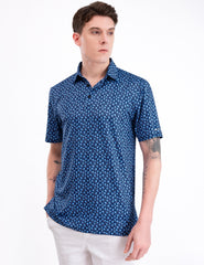 Navy Floral Tropical Golf Polo Shirt for Men