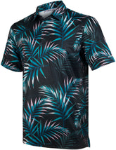 Dark Green Tropical Leaf Golf Polo Shirt for Men